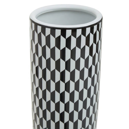 Keep your entryway stylish and dry with this modern ceramic umbrella stand! This sleek, cylindrical stand boasts a chic black and white finish and geometric patterns, adding a touch of contemporary flair to your space. Key Features: Modern Design: Cylindr
