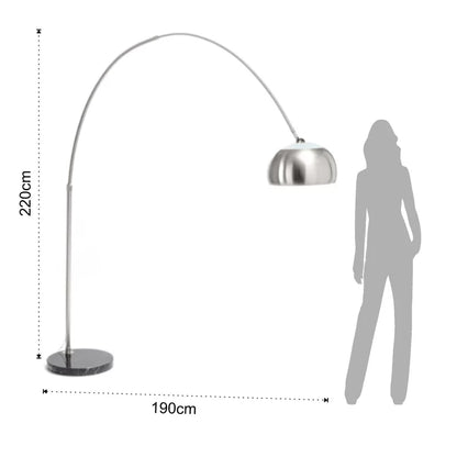 Modern Black Arc Floor Lamp w/ Dome Shade (Black Marble Base)