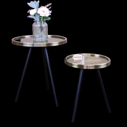 Ari Set of 2 Metal Round Side Tables Antiqued Gold