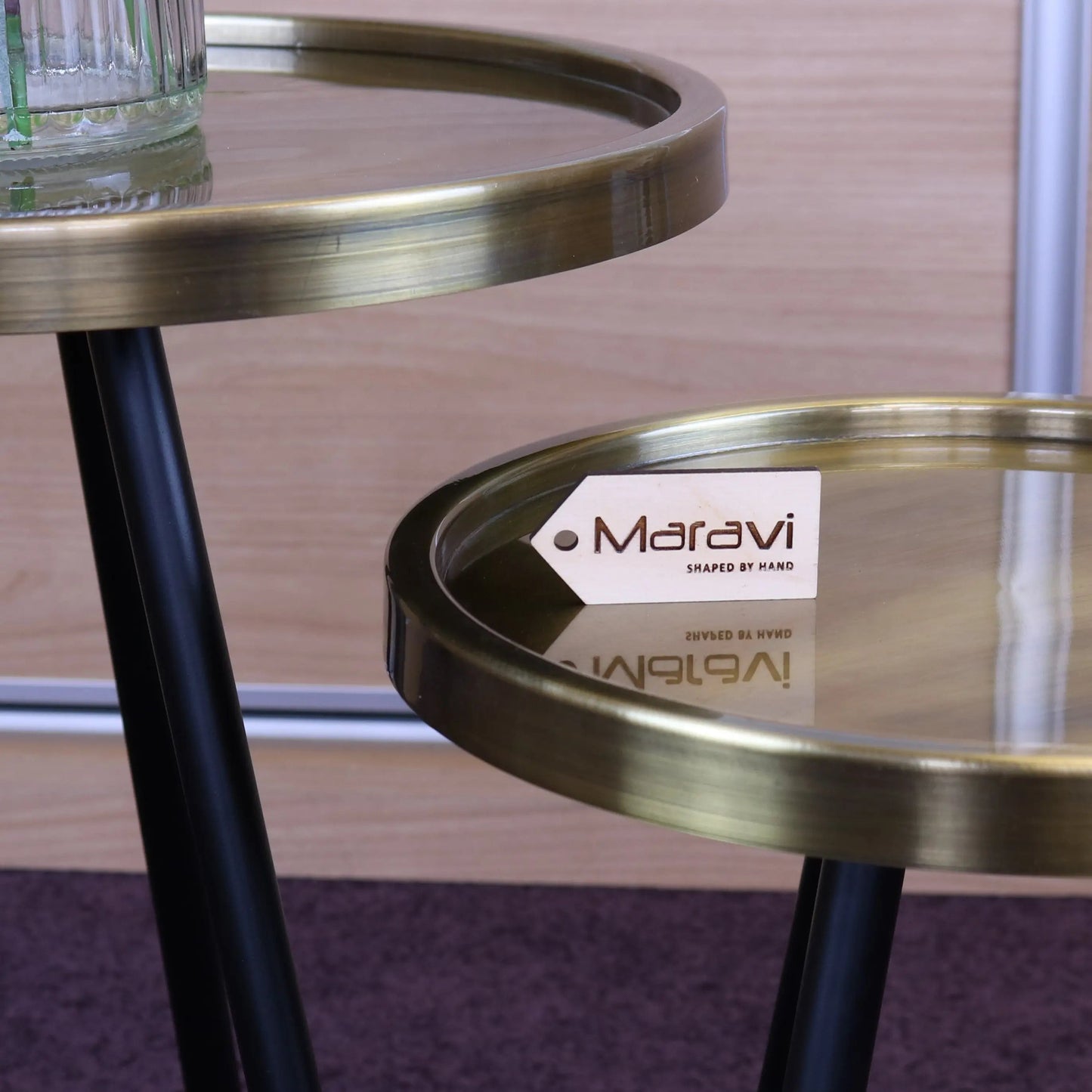 Ari Set of 2 Metal Round Side Tables Antiqued Gold