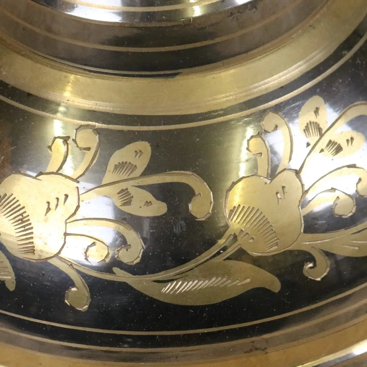 Vintage 90cm Large Brass Vase Hand Etched - Silver and Gold Polished