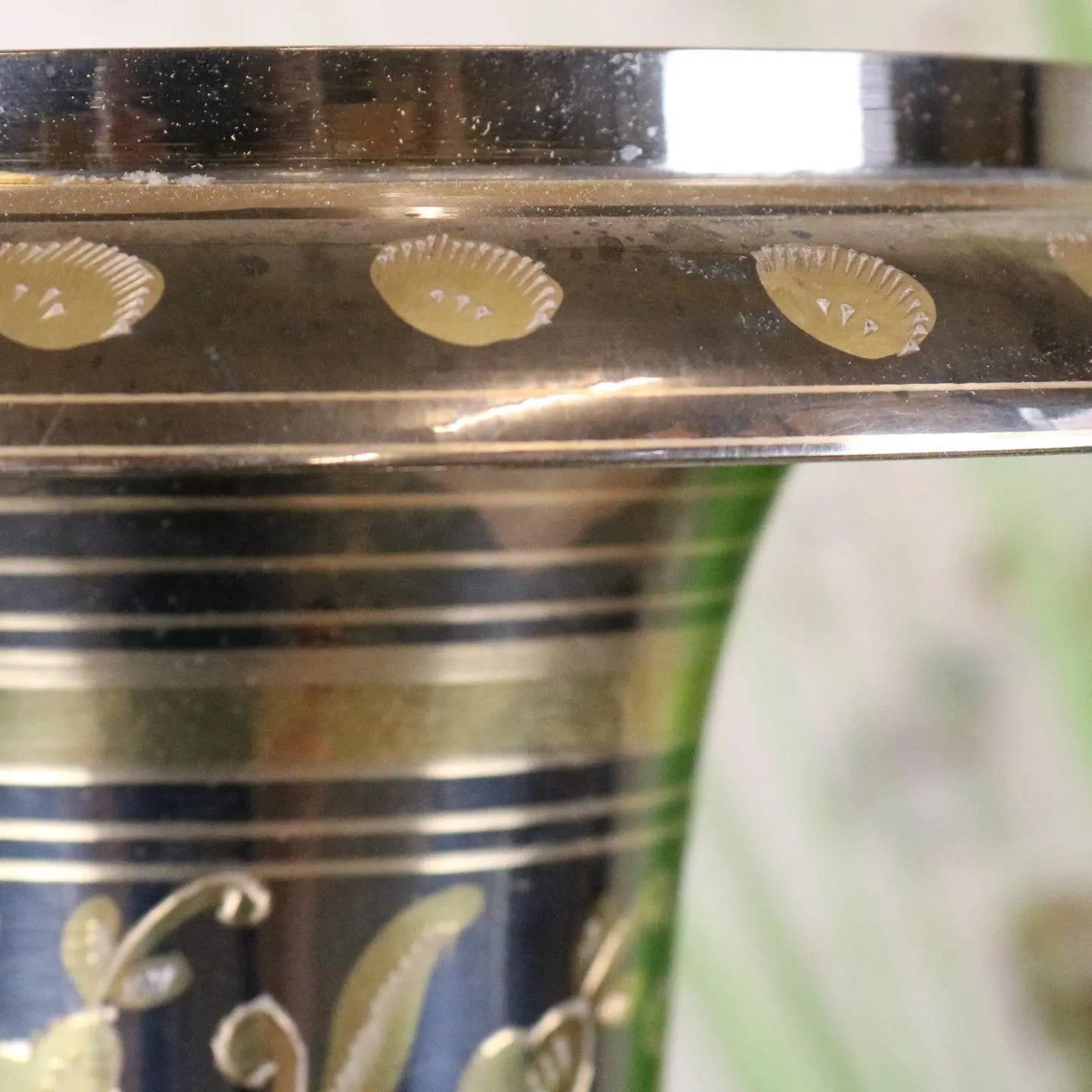 Vintage 90cm Large Brass Vase Hand Etched - Silver and Gold Polished