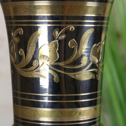 Vintage 90cm Large Brass Vase Hand Etched - Silver and Gold Polished