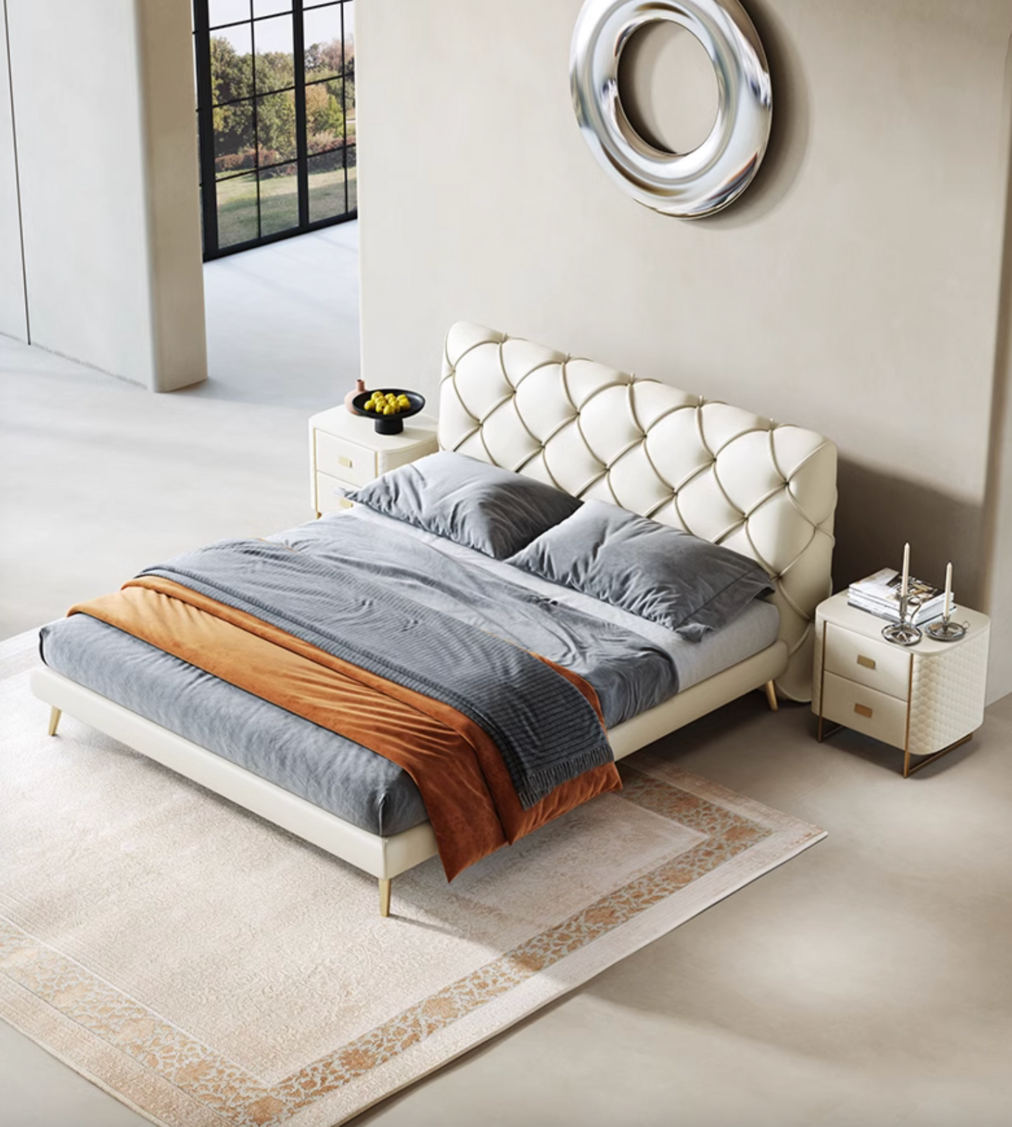 Baal King Size / Super King Size Bed, Leather, With Beside Table