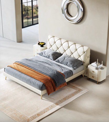 Baal King Size / Super King Size Bed, Leather, With Beside Table