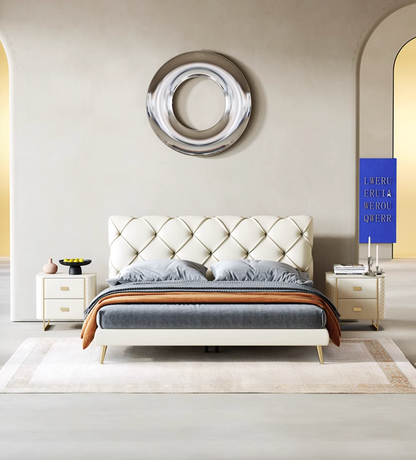 Baal King Size / Super King Size Bed, Leather, With Beside Table