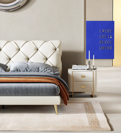 Baal King Size / Super King Size Bed, Leather, With Beside Table