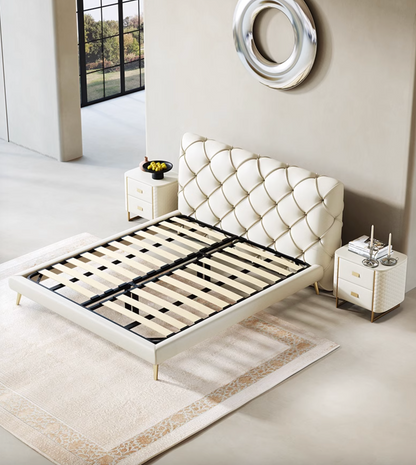 Baal King Size / Super King Size Bed, Leather, With Beside Table