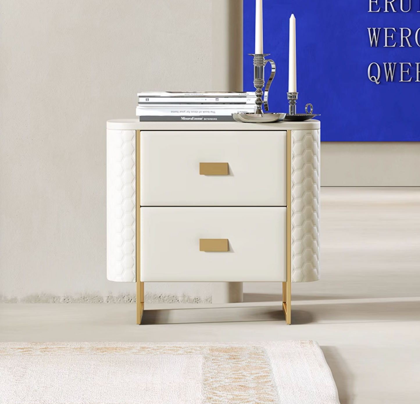 Baal King Size / Super King Size Bed, Leather, With Beside Table