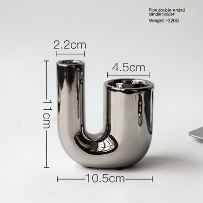 Modern Silver Geometric Candleholder (Light Luxury) Modern Silver Geometric Candleholder