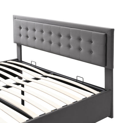 Grey Velvet Super King Ottoman Storage Bed - With Headboard