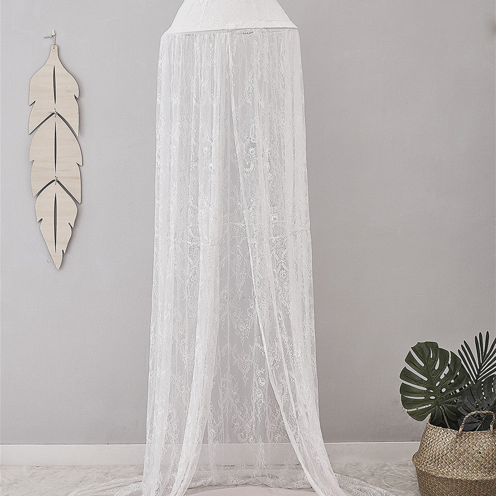 Magical Nights: White Lace Bed Curtain for Kids' Bedrooms