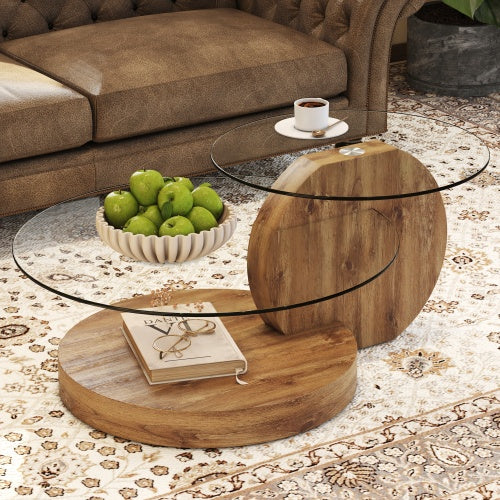 Modern Round Table – Glass Top, Wood Legs