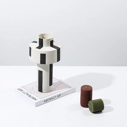 Minimalist Hand Painted Ceramic Vase With Vertical Lines Londecor