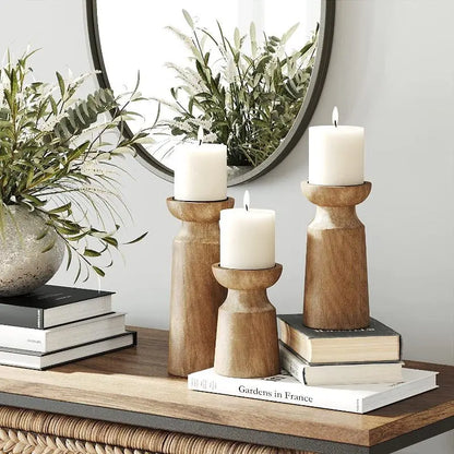 Solid Wood Retro Candlestick Home B & B Table Decoration Candle Holder Wooden Londecor