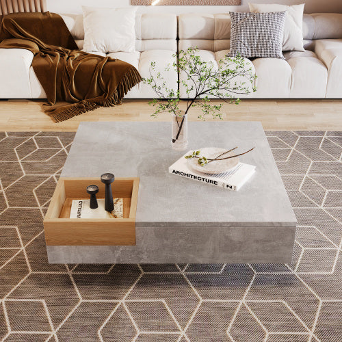 Londecor Modern Coffee Table with Removable Storage – Concrete Grey & Wood Side Table