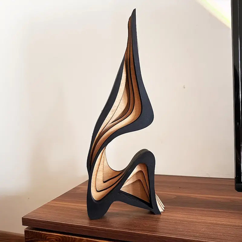 3D Curved Wooden Art Sculpture – Modern Home Décor Ornament