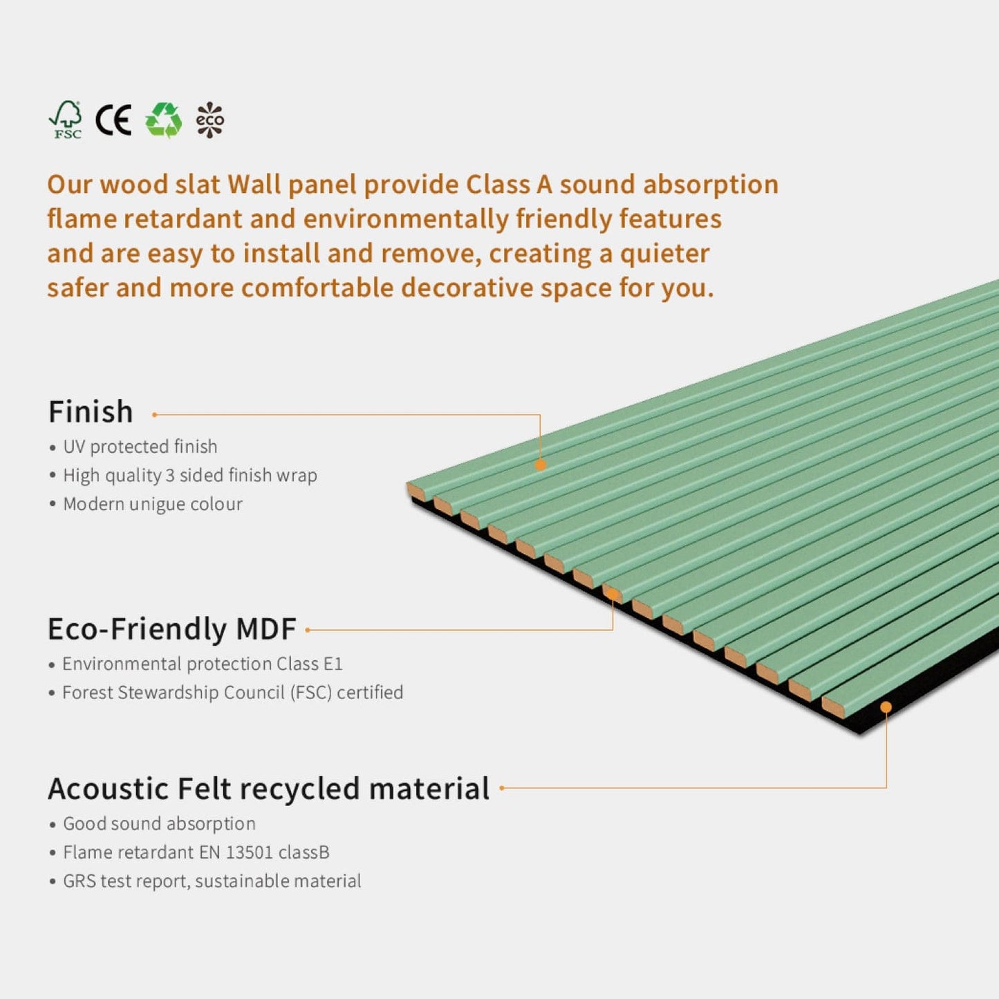 Coloured Acoustic Slatted Wall Panels