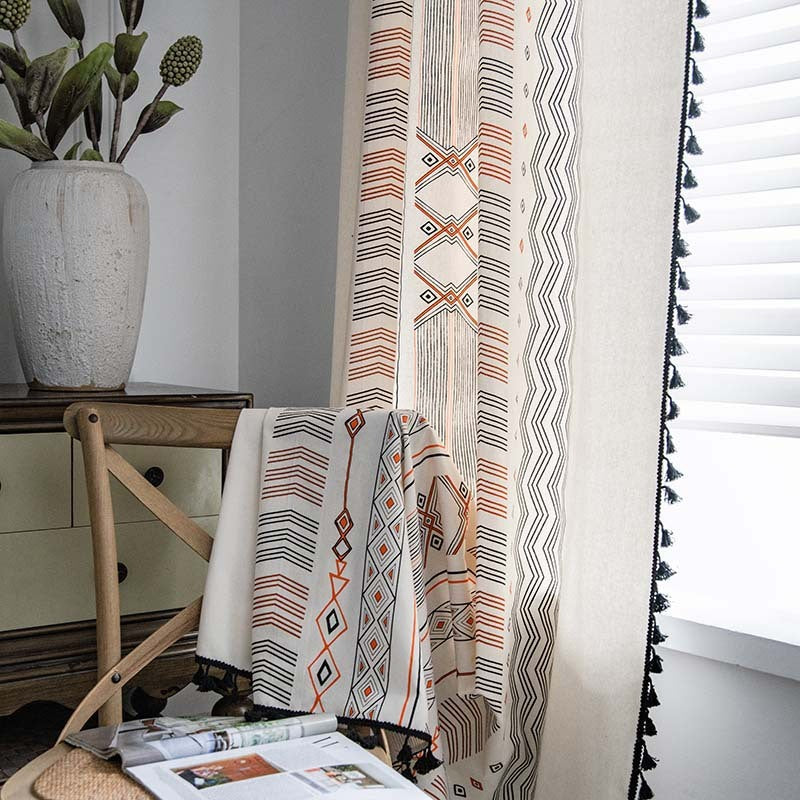 Boho Sun Shade Curtain Fabric: London-Ready Style (Cream Linen Print)