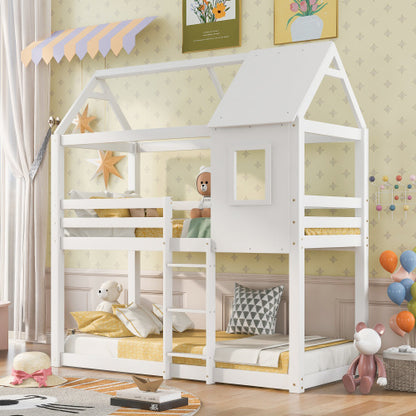 White Solid Pine Kids Bunk Bed with Ladder & Guardrails - 3FT Single