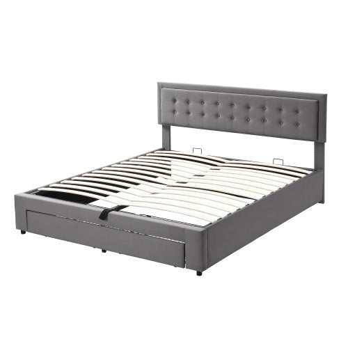 Grey Velvet Super King Ottoman Storage Bed - With Headboard