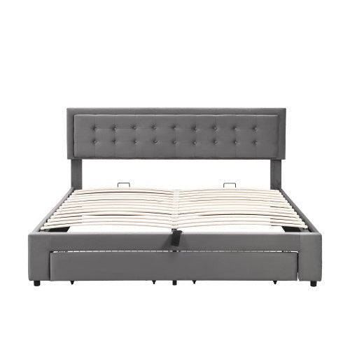 Grey Velvet Super King Ottoman Storage Bed - With Headboard