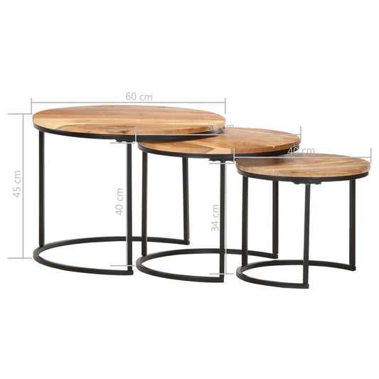 Tables 3 pcs Solid Acacia Wood