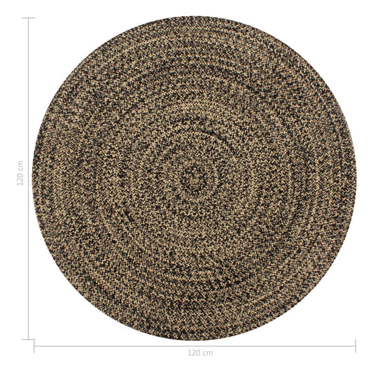 Handmade Rug Jute Black and Natural 120 cm