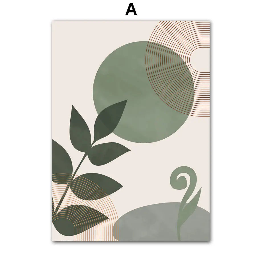 Green Geometric Green Leaf Bedroom Hanging Painting Living Room Canvas Decorative Londecor