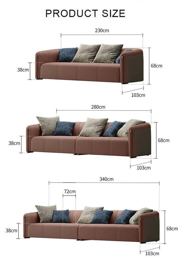 Home Contemporary Three Seater Sofa Set, Real Leather