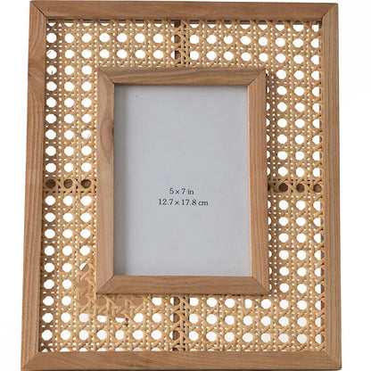 Rectangular Solid Wood Rattan Photo Frame Desktop Decoration Vimost Shop
