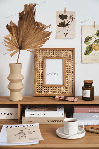 Rectangular Solid Wood Rattan Photo Frame Desktop Decoration Vimost Shop