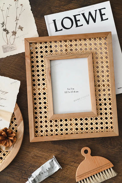 Rectangular Solid Wood Rattan Photo Frame Desktop Decoration Vimost Shop