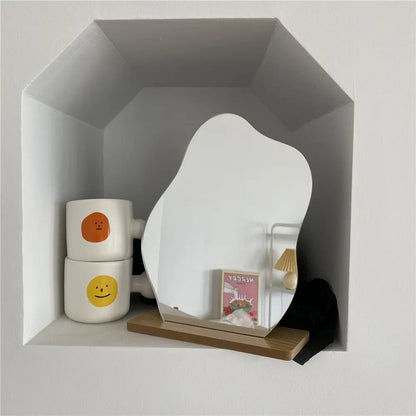 Makeup Mirror Irregular Acrylic Mirror Wooden Base Londecor